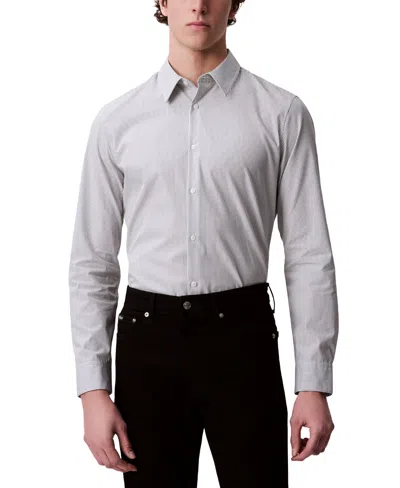 Calvin Klein Men's Stretch Striped Slim-fit Dress Shirt In Brilliant White