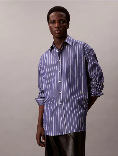 Calvin Klein Men's Stripe Cotton Poplin Button-down Shirt In Purple
