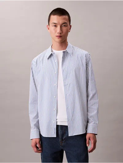 Calvin Klein Men's Stripe Cotton Stretch Poplin Button-down Shirt In Blue