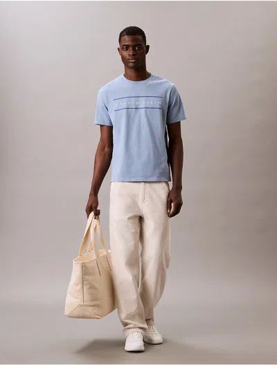Calvin Klein Men's Stripe Logo Graphic Classic T-shirt In Faded Denim