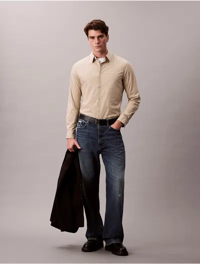 Calvin Klein Men's Stripe Slim Stretch Button-down Shirt In Brown
