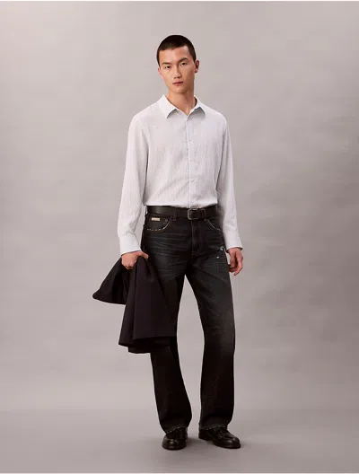 Calvin Klein Men's Stripe Viscose Blend Relaxed Button-down Shirt In White