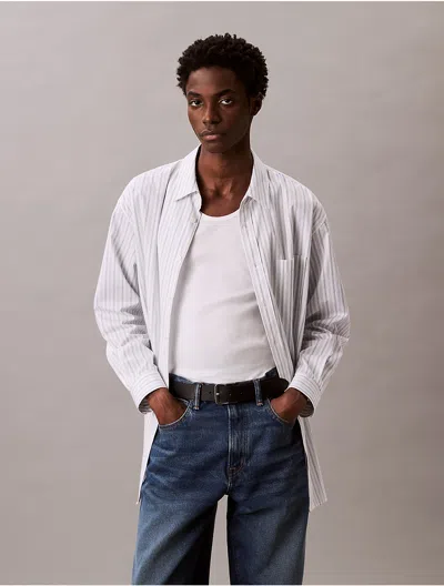 Calvin Klein Men's Striped Cotton Poplin Button-down Shirt In Gray