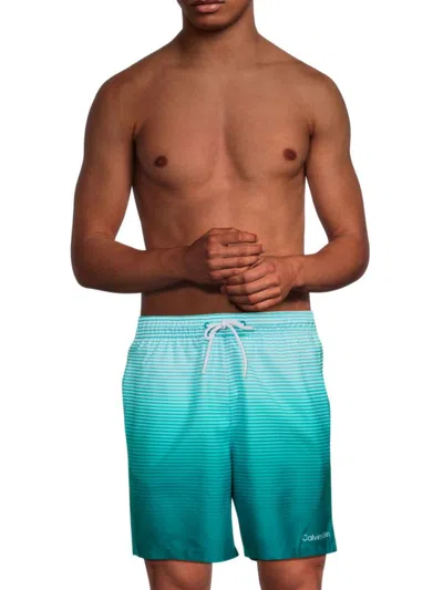 Calvin Klein Men's Striped Ombre Swim Shorts In Atlantis Blue