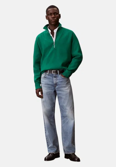 Calvin Klein Quarter-zip Ribbed-trim Sweater In Green