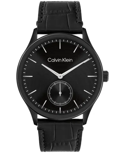 Calvin Klein Men's Tailored Black Leather Strap Watch, 42mm