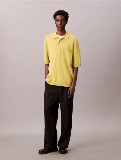Calvin Klein Men's Tech Knit Boxy Polo Sweater In Yellow