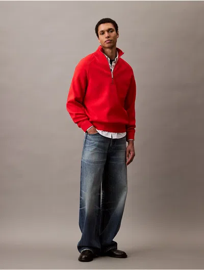 Calvin Klein Men's Tech Knit Quarter Zip Sweater In Red Alert