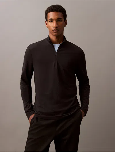 Calvin Klein Men's Tech Pique Quarter Zip Mock Neck Top In Black Beauty