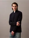 Calvin Klein Men's Tech Pique Quarter Zip Mock Neck Top In Dark Sapphire