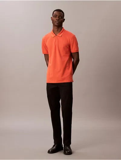 Calvin Klein Men's Tech Pique Zip Polo Shirt In Orange