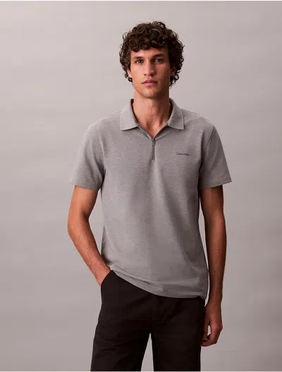 Calvin Klein Men's Tech Pique Zip Polo Shirt In Gray