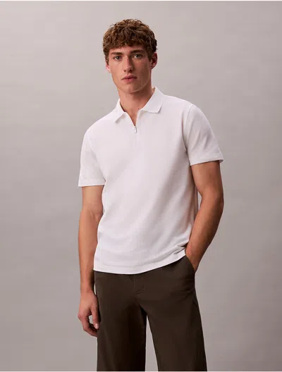 Calvin Klein Men's Tech Pique Zip Polo Shirt In White