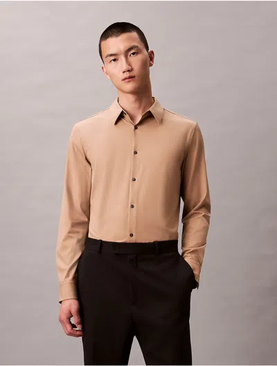 Calvin Klein Men's Tech Stretch Slim Button-down Shirt In Brown
