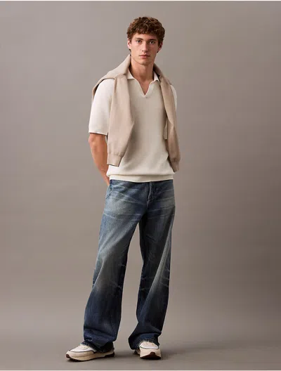 Calvin Klein Men's Textured Cotton Johnny Collar Polo Sweater