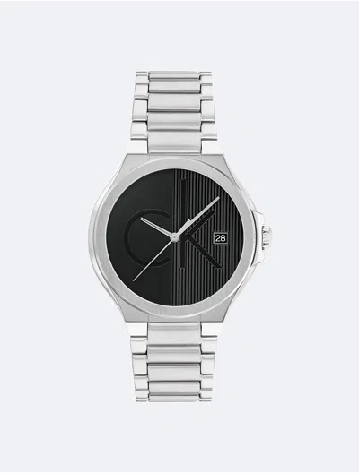 Calvin Klein Men's Textured Monogram Logo Dial Silicone Strap Watch In Black
