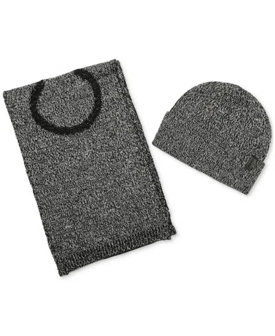 Calvin Klein Men's Twisted Yarn Scarf & Beanie Set In Black Whit