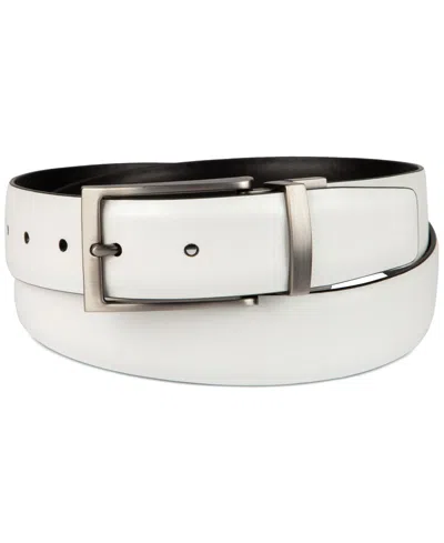 Calvin Klein Men's Two-in-one Feather Edge Reversible Dress Belt In White,black