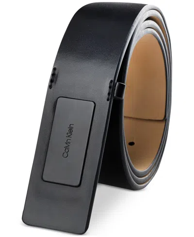 Calvin Klein Men's Ultra-modern Inlaid Plaque-buckle Logo Belt In Black