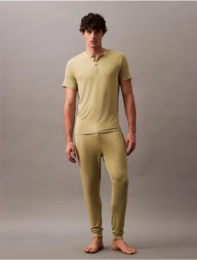 Calvin Klein Men's Ultra Soft Modal Henley Sleep T-shirt In Iguana Gray