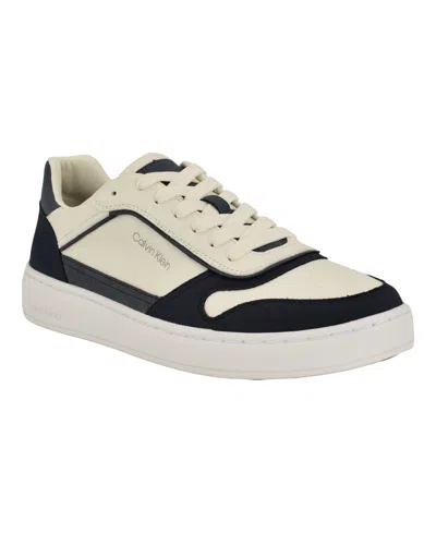 Calvin Klein Men's Waclon Lace-up Casual Sneakers In Dark Blue,ivory