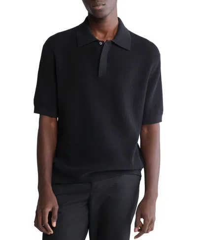 Calvin Klein Men's Linen Blend Classic Polo Shirt In Black