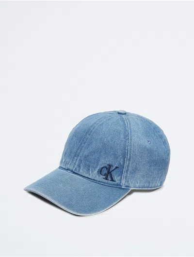 Calvin Klein Men's Washed Denim Embroidered Logo Baseball Cap In New Blue