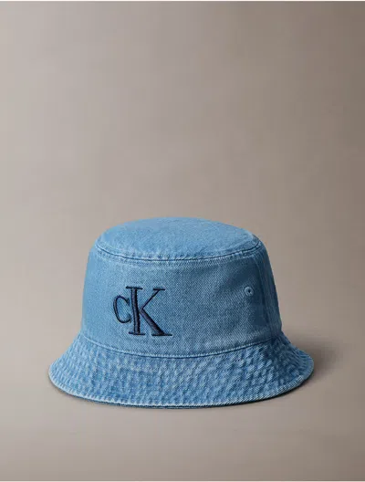 Calvin Klein Men's Washed Denim Embroidered Logo Bucket Hat In Blue
