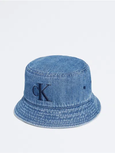 Calvin Klein Men's Washed Denim Embroidered Logo Bucket Hat In Blue Denim
