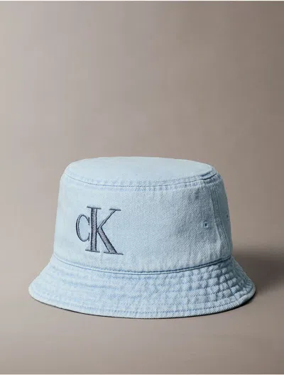 Calvin Klein Men's Washed Denim Embroidered Logo Bucket Hat In Light Washed Denim