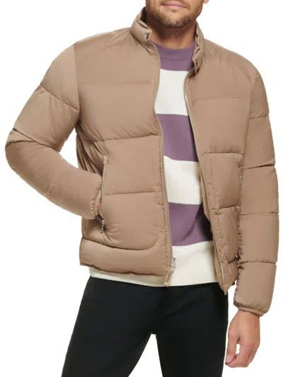Calvin Klein Men's Water Resistant Moto Puffer Jacket In Beige