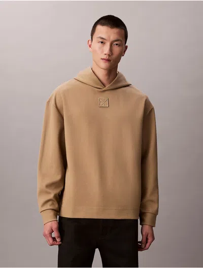 Calvin Klein Men's Wool Blend Emblem Logo Hoodie In Brown