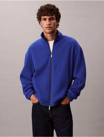 Calvin Klein Men's Wool Blend Fleece Relaxed Jacket In Blue
