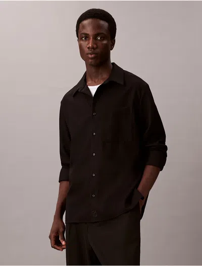 Calvin Klein Men's Wool Blend Relaxed Button-down Shirt In Black