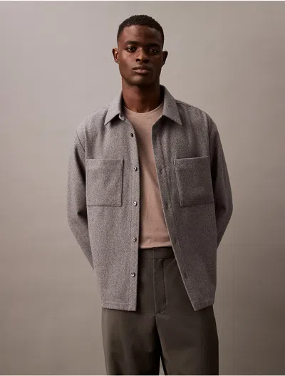 Calvin Klein Men's Wool Blend Relaxed Shirt Jacket In Grey Heather