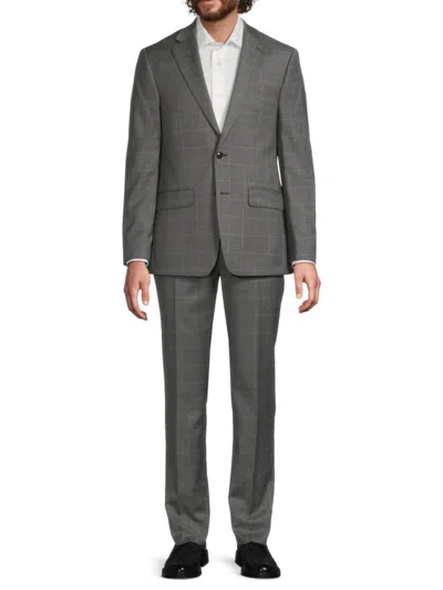 Calvin Klein Men's Wool-blend Windowpane Slim Suit