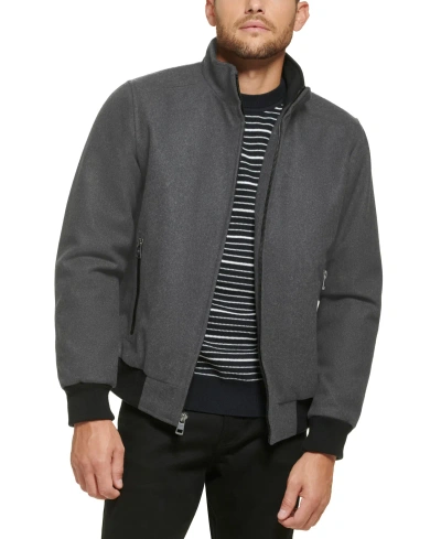 Calvin Klein Men's Wool Bomber Jacket With Knit Trim In Light Grey
