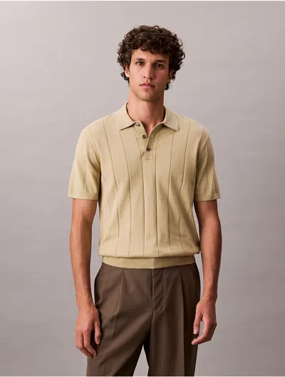 Calvin Klein Men's Wool Cotton Classic Polo Sweater In Neutral