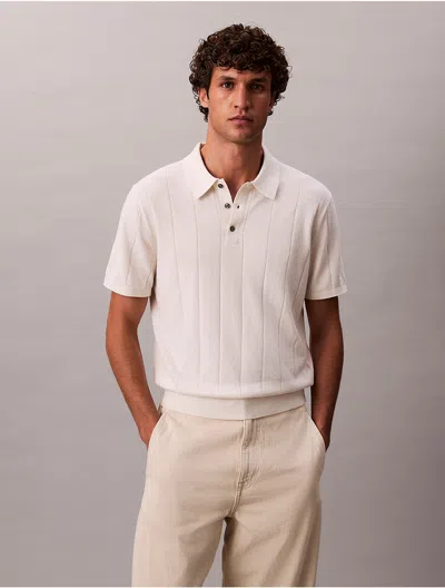 Calvin Klein Men's Wool Cotton Classic Polo Sweater In White