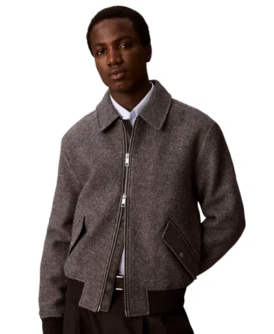 Calvin Klein Men's Wool-blend Boucle Bomber Jacket In Gray