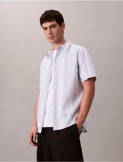 Calvin Klein Men's Yarn-dyed Stripe Stretch Classic Shirt In Blue