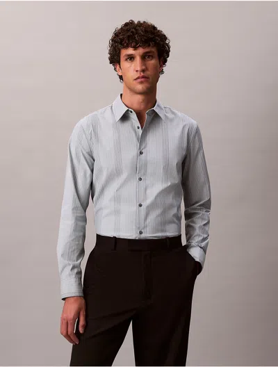 Calvin Klein Men's Yarn-dyed Stripe Supima Stretch Slim Shirt In Blue