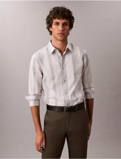 Calvin Klein Men's Yarn-dyed Stripe Supima Stretch Slim Shirt In Gray