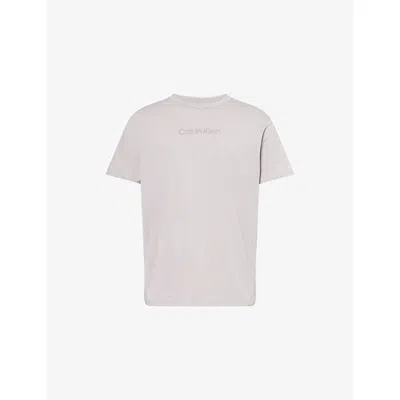 Calvin Klein Mens Ash Logo-embroidered Crewneck Cotton T-shirt In Gray