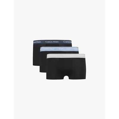 Calvin Klein Mens  Logo-waistband Pack-of-three Stretch-cotton Trunks In B- Ink,ash,troposphere