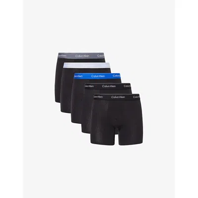 Calvin Klein Mens  Icon Branded -waistband Pack Of Five Cotton-jersey Boxers In Black