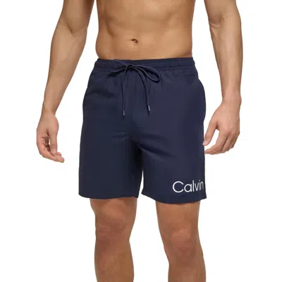 Calvin Klein Mens Beachwear Logo Swim Trunks In Blue