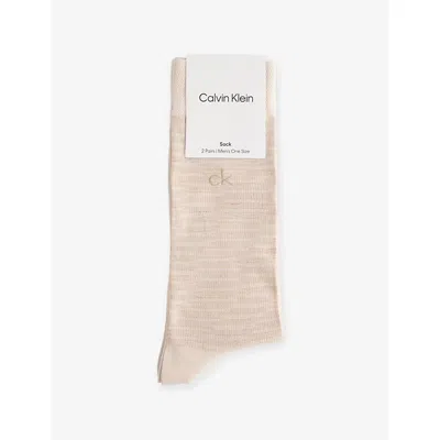 Calvin Klein Mens  Brand-print Pack Of Two Stretch-cotton Blend Socks In Neutral