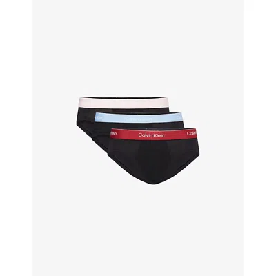 Calvin Klein Mens Berry,fr Fjord,potpourri Icon Branded Pack Of Three Stretch-cotton Briefs In Black