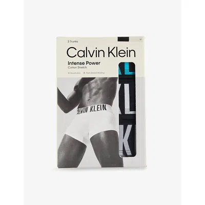 Calvin Klein Mens Bl Wht Misty Gr Lgs Intense Power Logo-waist Pack Of Three Cotton-jersey Trunks